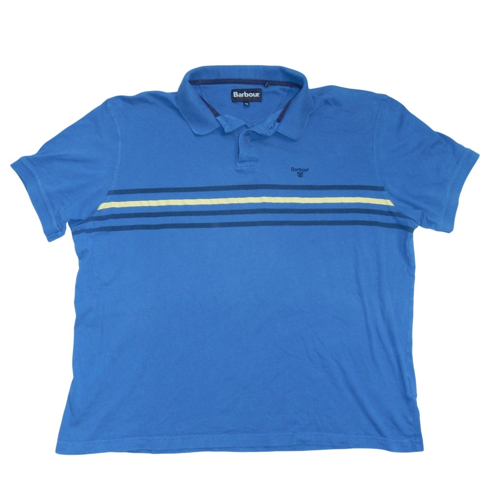 Barbour Mens XXL Blue Striped Short Sleeve Cotton Pique Polo Shirt Logo Chest